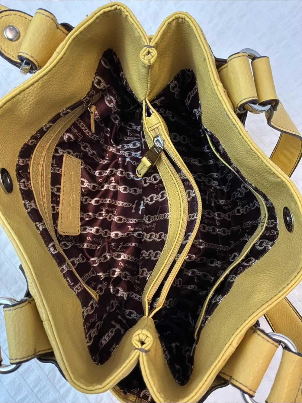 Tignanello Yellow Leather Hand Bag